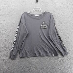 47 Brand Brooklyn Nets Long Sleeve T Shirt Medium Gray Cotton NBA Basketball NWT